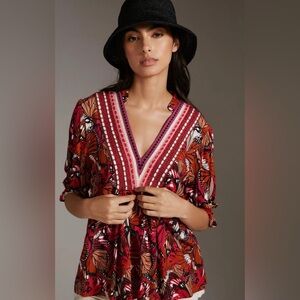 Bl^nk Blank London x Anthropologie STEPHANIE Floral V-Neck Top Size Small